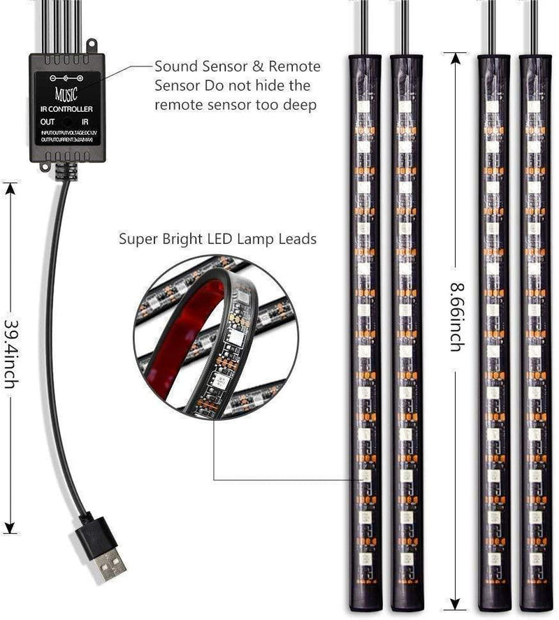 RGB Car LED Light Strips, Sound Activated with Remote Control, 48 Silver Atlas