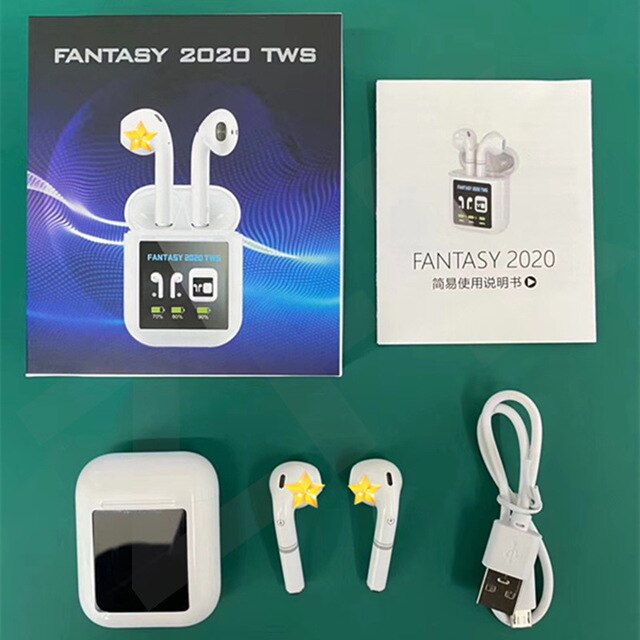 Bluetooth 5.0 Earphone FANTASY 2020 TWS 1.3 Inch LCD Display True Wireless Mini IPX4 waterproof Bluetooth Earbuds For Sport FyreFly Sky