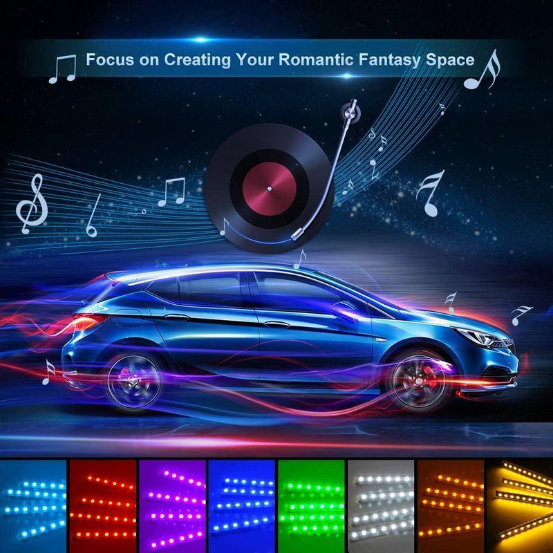 RGB Car LED Light Strips, Sound Activated with Remote Control, 48 Silver Atlas