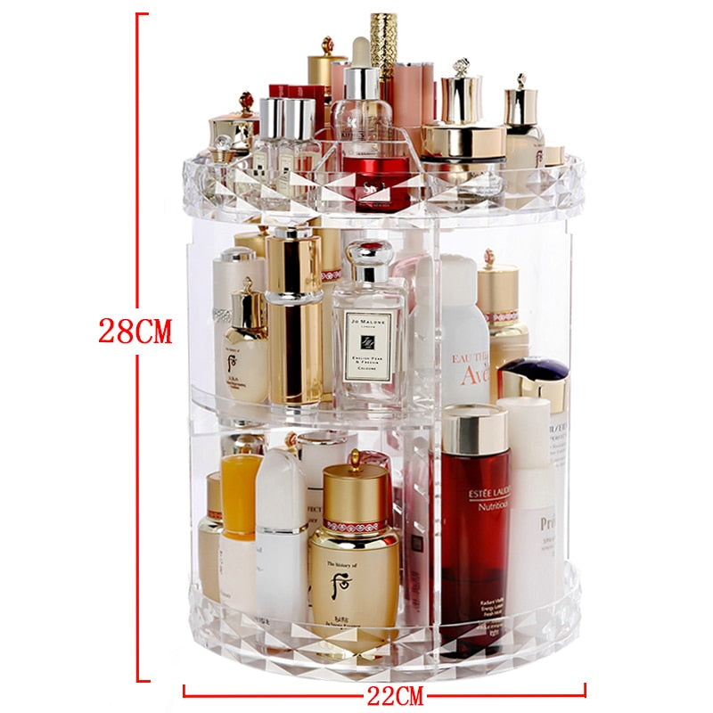 360 Degree Rotation Transparent Acrylic Cosmetics Storage Box Fashion  Spin Multi-Function Detachable Makeup Beauty Organizer FyreFly Sky