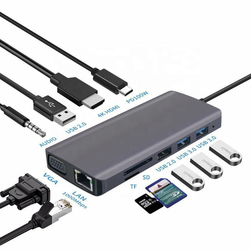 All in One 11 Port Hub - 3.0 Docking Station Type C FyreFly Sky