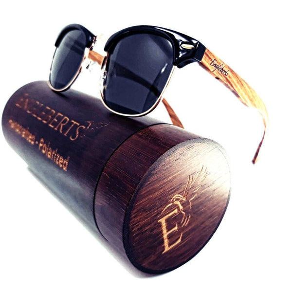 Handcrafted Walnut Wood Club Style Sunglasses With Bamboo Case Purple Ariadne