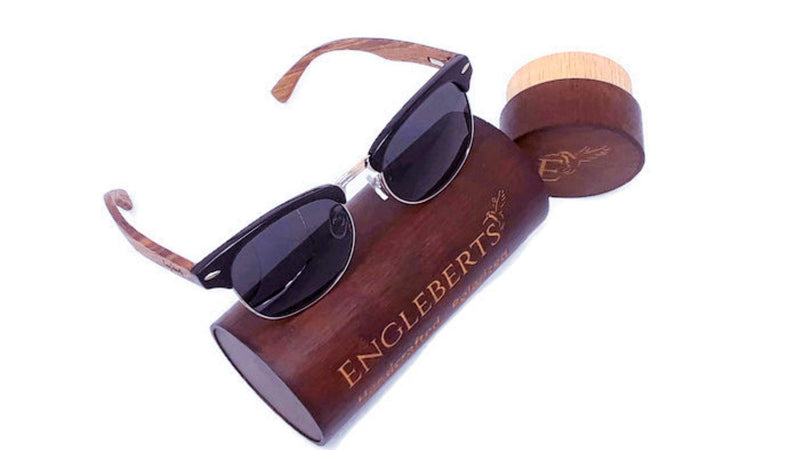 Handcrafted Walnut Wood Club Style Sunglasses With Bamboo Case Purple Ariadne