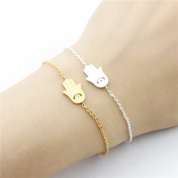 Good Luck Hamsa Charm Bracelet Evil Eye CZ White Themis