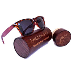 Red Bamboo Tortoise Framed Sunglasses With Wood Case, Polarized, Purple Ariadne