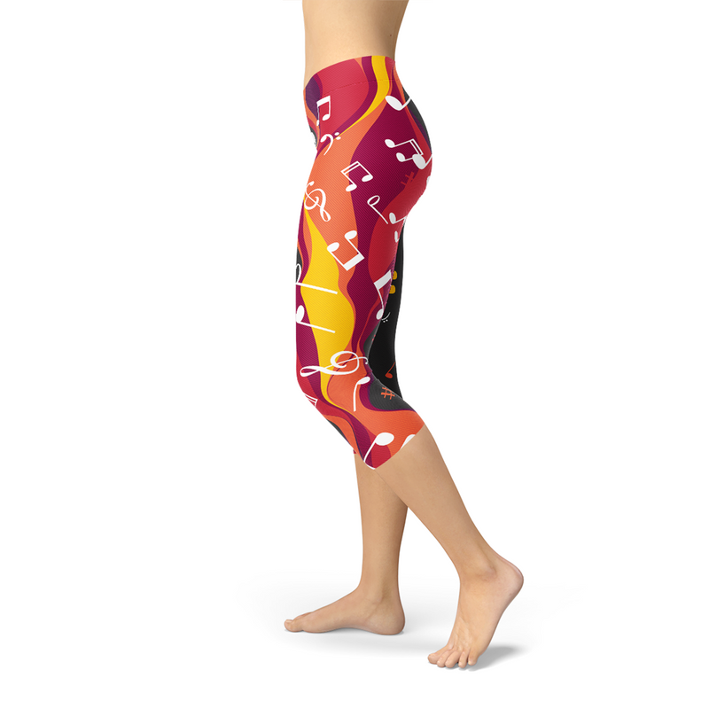 Guitars & Music Notes Capri Leggings Maroon Sooty