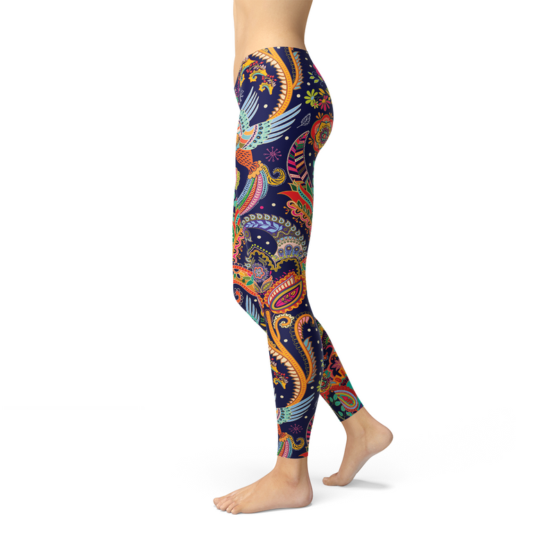 Womens Ornamental Blue Paisley Leggings Maroon Sooty