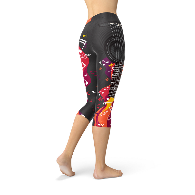 Guitars & Music Notes Capri Leggings Maroon Sooty