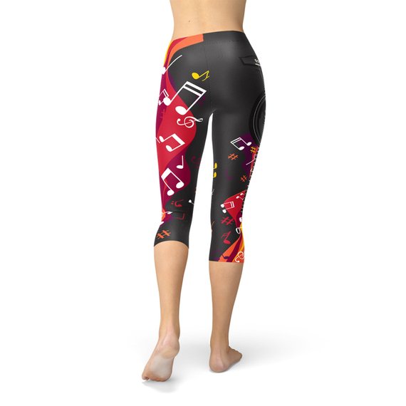 Guitars & Music Notes Capri Leggings Maroon Sooty