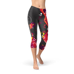 Guitars & Music Notes Capri Leggings Maroon Sooty